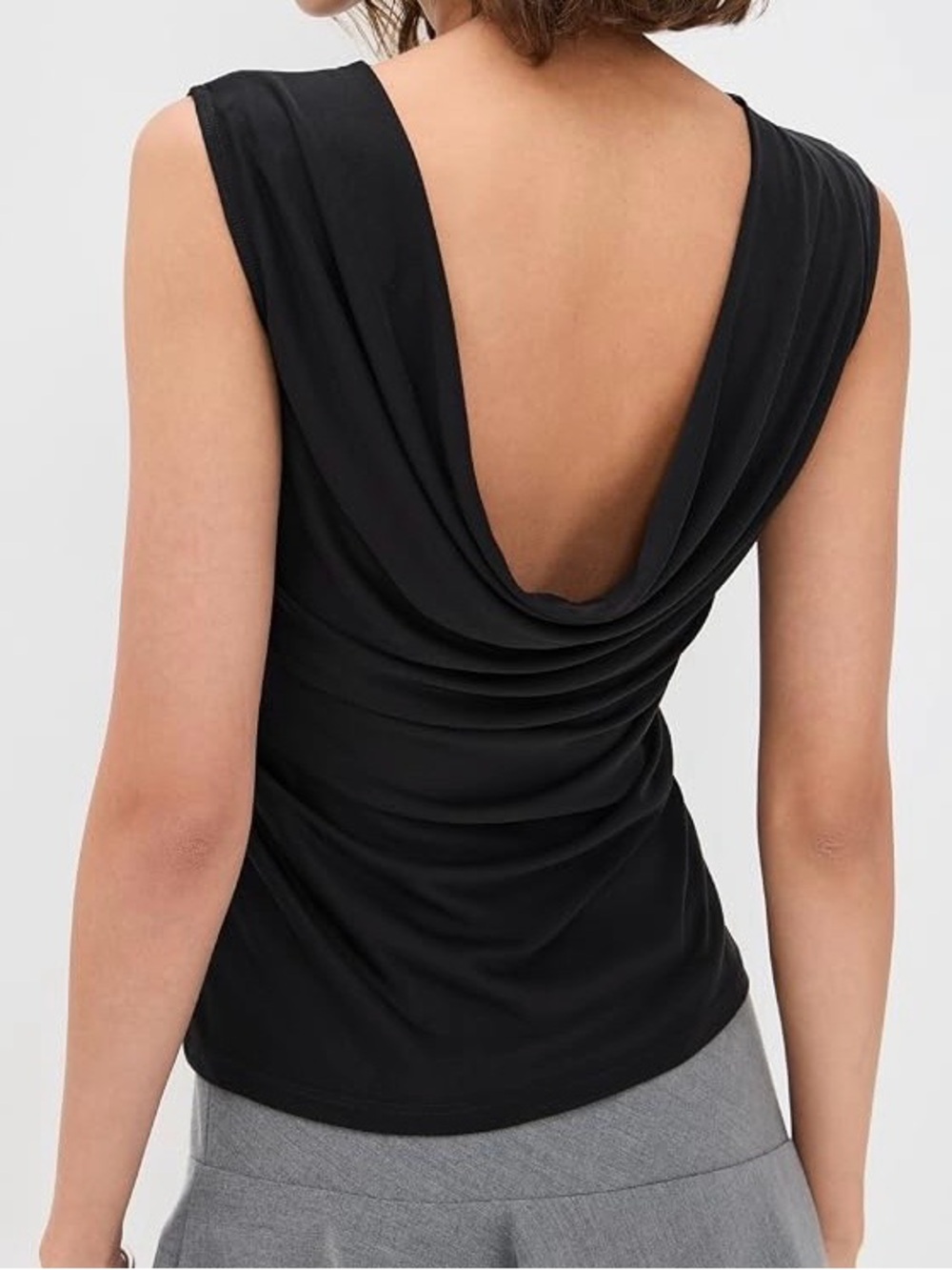 NWT WAYF Celeste unique reversible draped back Sleeveless Black Mock Neck Top.